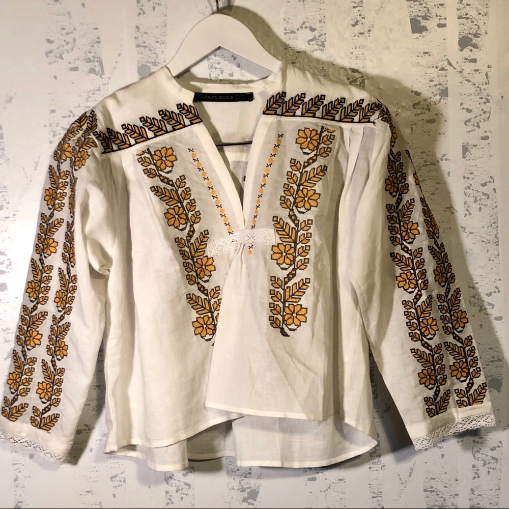 Haute Rogue Boho Embroidered Crop Top Size Small